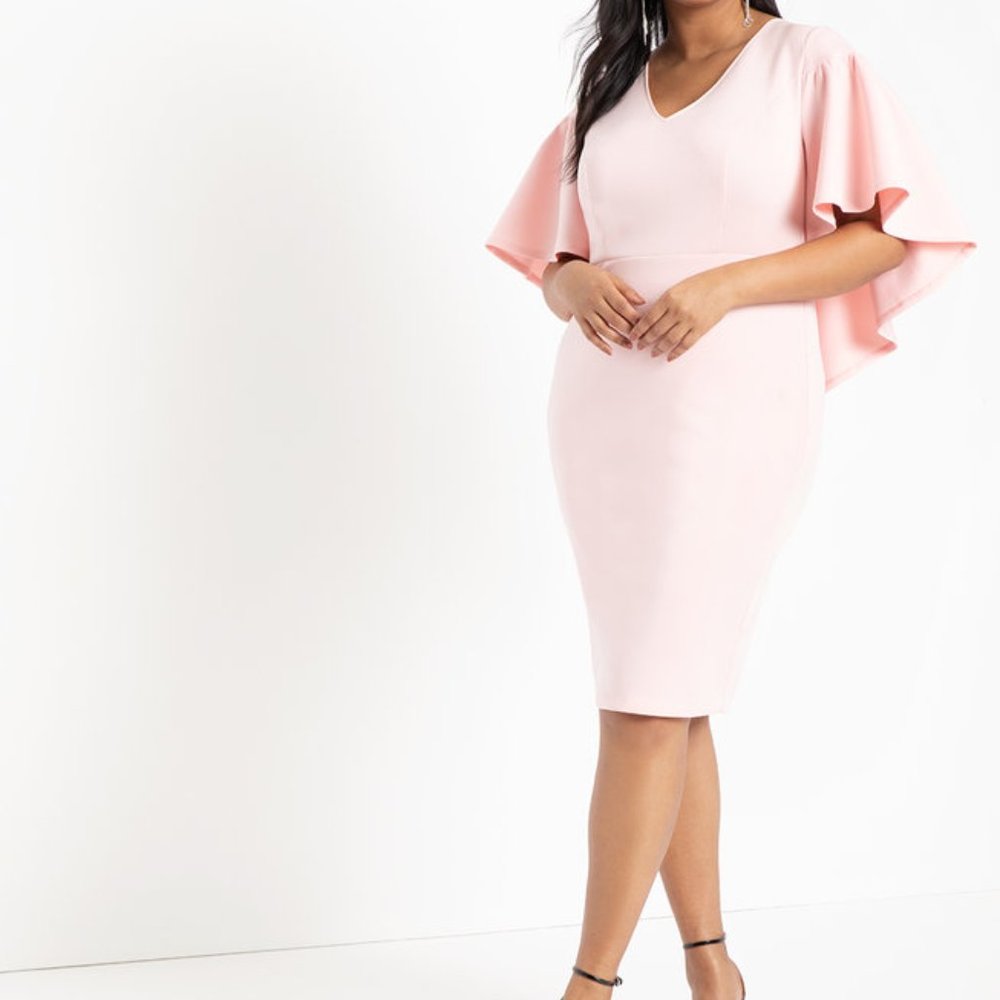 ELOQUII Ruffle Cape Dress Blush Sz 18